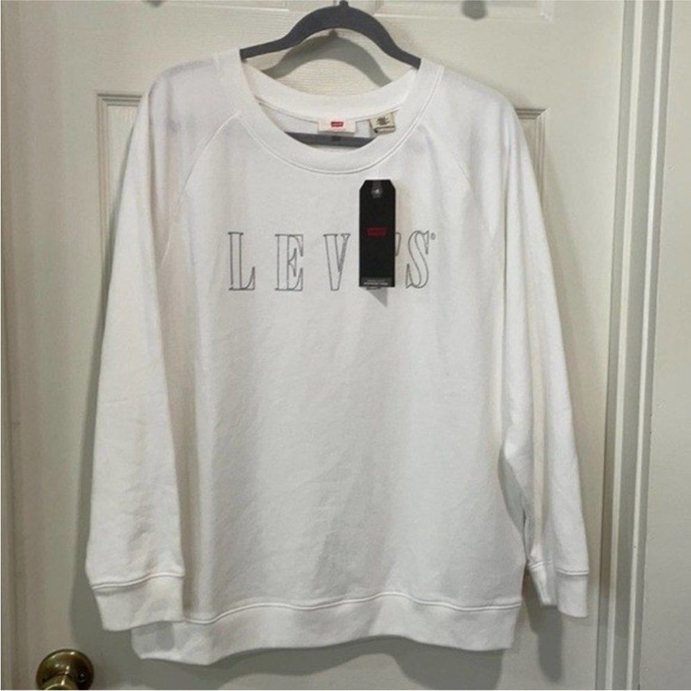 Levi's Plus Size Logo Graphic Relaxed Oversized Crewneck White Sweatshirt Sz 2X